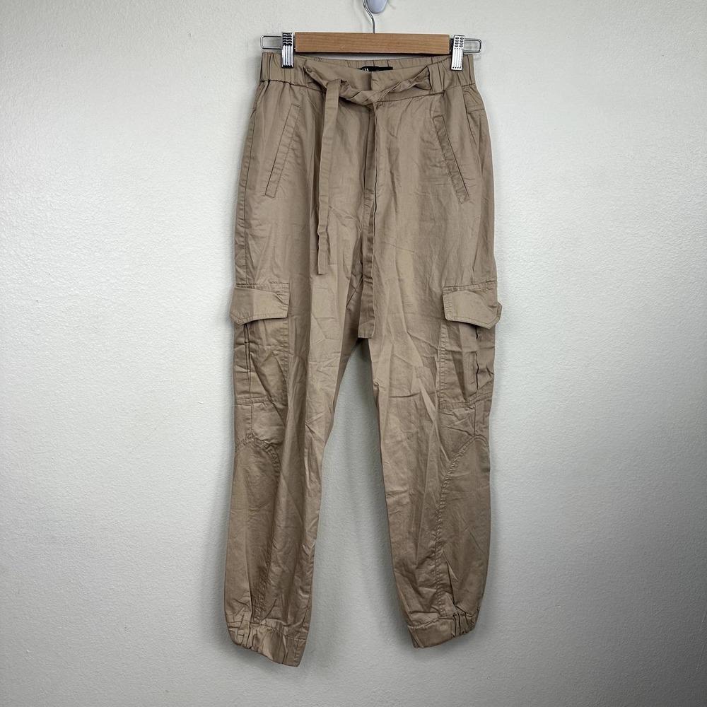 Zara Women's XS Cargo Joggers  Tan Waist Tie Tiny Flaw